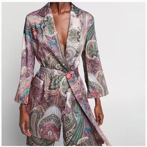 Zara paisley print satin blazer Sz S
